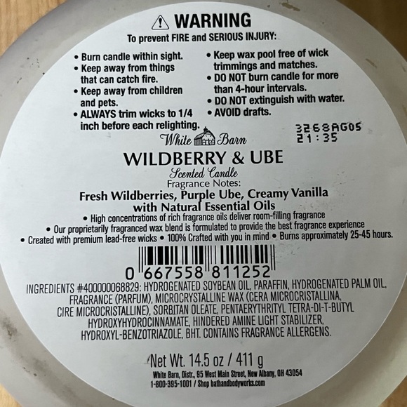 Bath & Body Works White Barn Wildberry & Ube 3-Wick Candle - Picture 3 of 4